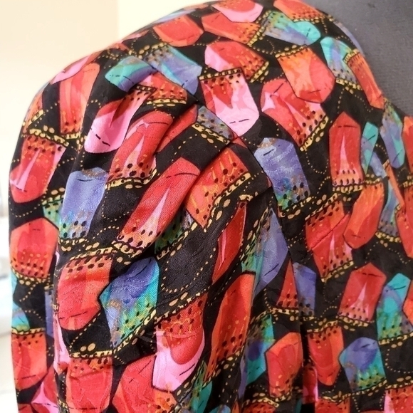 80s Vintage Silk Studio Printed Petite Blazer Mulit-color Size 12 100% Silk - Picture 5 of 6